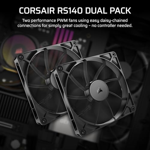 CORSAIR RS140 140mm PWM Fans – Daisy-Chain Connection – Low-Noise – Magnetic Dome Bearing – Dual Pack – Black by Corsair - Image 2