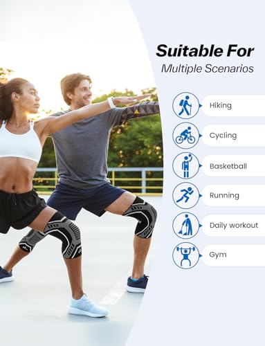 Sportneer Knee Brace with Dual Side Stabilizers – Maximum Support Compression Knee Sleeve for Men & Women, Anti-Slip Knee Support for Running, Workout, Arthritis, ACL & Pain Relief (Black, Medium(16"-18.5"))