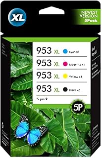 5-Pack 953 XL 953XL Ink Cartridges Multipack Remanufactured for HP 953XL Ink Cartridges for HP Officejet Pro 7740 7720 8710 7730 8715 8725 8720 8210 Printer(2 Black, 1 Cyan, 1 Magenta, 1 Yellow)