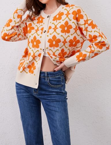 Image of Anoumcy Floral Cardigan Sweaters for Women Lightweight Button Up Flower Printed Pattern Cardigans Fall Knit Sweater Tops