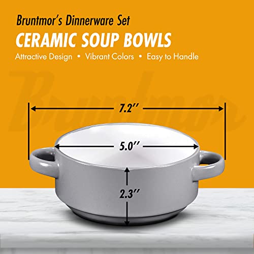 Bruntmor 19 Oz Ceramic Soup Bowl With Handles Set Of 4, 19 Ounces Large Ceramic Grey French Onion Soup Crocks For Kitchen, Side Dish, Cereal Bowl Set Or Christmas Table Decoration #TOP2