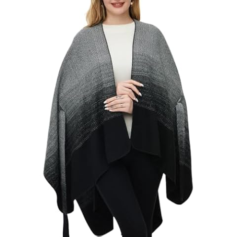 Ferand Women's Knitted Shawl Wrap with Detachable Belt Open Front Gradient Poncho for Fall Winter, Burgundy Cover