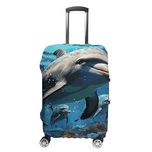 Dolphins Elastic Luggage Cover Suitcase Protector for 19-32 Inch Suitcases | Universal Stretchable Travel Bag Cover | Anti-Scratch, Washable with Zipper Closure M
