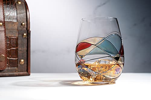 Artisanal Hand Painted Stemless - Gift For Mom, Friends, Girlfriends, Renaissance Romantic Stain-Glassed Windows Wine Glasses Set Of 2 - Gift Idea For Birthday, Housewarming - Extra Large Goblets #TOP4