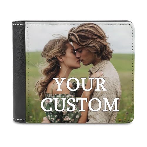 Custom Leather Wallets for Men Personalized Wallet With Photo Text Name Logo Customizable Perfect Gifts For Dad Son Husband Birthday Anniversary Graduation Single Sided Print, Custom