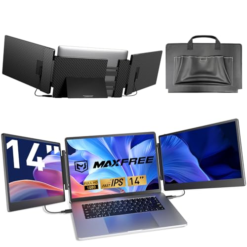 Maxfree Laptop Screen Extender 14 FHD 1080P Triple Monitor for 13.3-16.5 Laptop with Stand HDMI/USB-C Plug & Play Built-in Speakers Monitor Extender for Wins MacOS Android Ps4/5 Phone