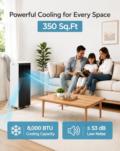 Image of 8,000 BTU Portable Air Conditioners, 4-in-1 Modes Up to 350 Sq.Ft., Portable AC Unit with Cool, Fan, Dehumidifier, Sleep, Remote Control, 24H Timer, Quiet Operation, for Bedroom, Office, Dorm Rooms
