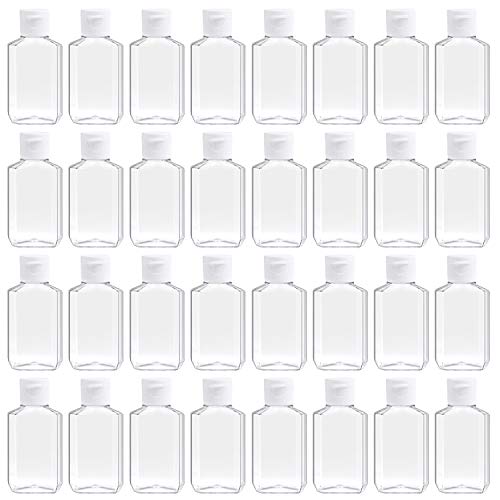 Vantap Bottles 2 oz， Plastic Small Squeeze Bottles， Leak Proof Silicone Travel Size Containers With Flip Cap (32 Pack, Clear)