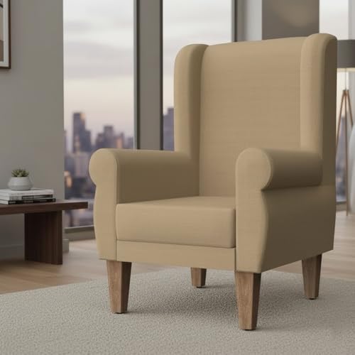 Image of Lakdi The Furniture Modern High Back Wingback Armchair with Upholstered Fabric, Rolled Arms & Solid Wood Legs, Comfortable Lounge Chair | 5 Years Warranty | Free Assembly - 15185147