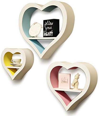 White Floating Shelves -Hanging Wall Shelf Set of 3 Hearts - Wall Mounted Floating Shelves- Heart Hanging Wall Shelf - Shelves for Kids Bedroom - Modern Decor Display Shelf