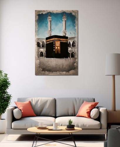 Image of MKB555 - Digital Canvas Painting - Kaaba (Makkah e Madinah) - For Your Beautiful Space - Canvas Painting Suitable Size 15X23 inches 1 /2 inch Additional Border Each Side.