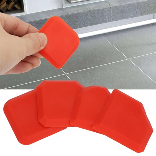 Image of 4 PCS Caulking Tool Kit, Silicone Tool, Caulk Smoothing Tool, for Kitchen Bathroom Floor Window Sealant Sealing Sink Joint, Red
