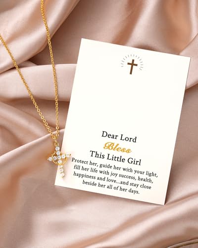 14K Gold Plated Crown Cross Necklace for Girl - Christian Jewelry Gift for Girls First Communion, Baptism, Confirmation2