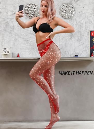 Image of VEBZIN Sparkly Fishnets Stockings High Waist Fishnet Tights for Women | Rhinestone Design, Sparkly Glitter Effect, Reinforced Toe, High Stretch, Everyday Wear, Rave Party Concert Festival Outfits