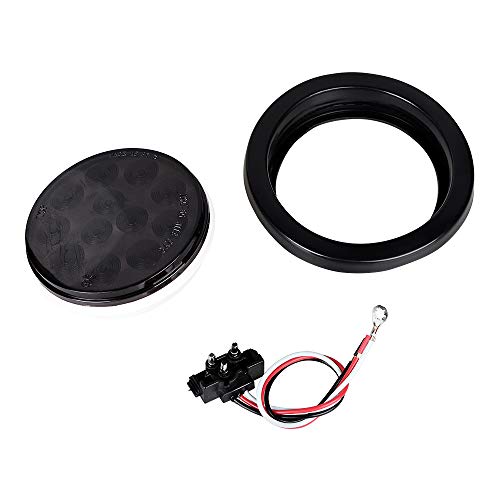AMOPACORP 1 Pair Smoke Lens 12-LED Round 4\" Red Stop Brake Lamp Trailer Tail Lights Grommet Plug for 12V Vehicles RV Van Truck UTV SUV ATV - Thumbnail 4