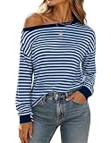 Yuriona Women's Off the Shoulder T-Shirt Oversized Striped Going Out Tops