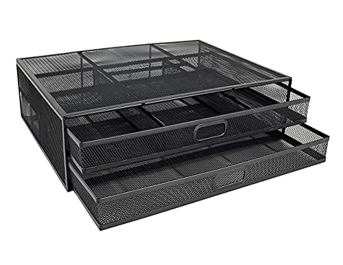 Unibos Monitor Riser with 2 Drawers- Metal Mesh Design | Desk Organisers | Ideal for Laptop, Notebook, PC, Monitor, Printer, Scanner Holds Up To 15 KG