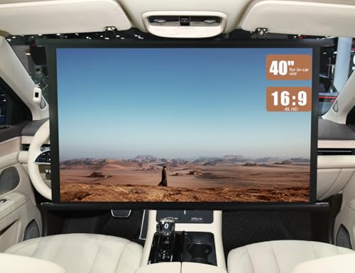 Image of Projector Screen Small for Car, 40 inch 16:9, 4K HD, Portable Projection Screen Retractable, Manual Pull Down and Roll Up Mini Screen, Fitting Car, SUV, RV and More (Manual Rolling)