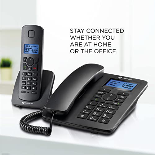 Image of Motorola Voice C42 Corded Phone System + 3 Digital Cordless Handsets w /Answering Machine, Call Block - Black (C4203)