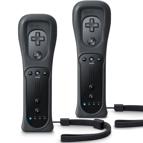 TIANHOO 2 Pack Remote Controller for Wii & Wii U, with Silicone Case and Wrist Strap (Black)