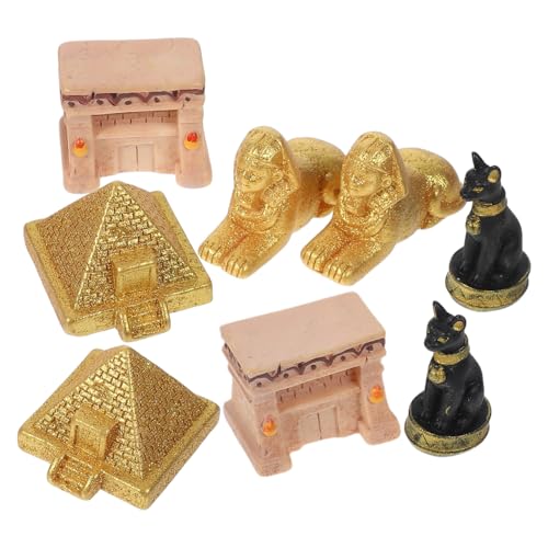 HEALEEP Egypt Miniature Egyptian Pyramid Model Set: 8pcs Resin Historical Landmarks Building Landscape Ornaments for Home Office Decor