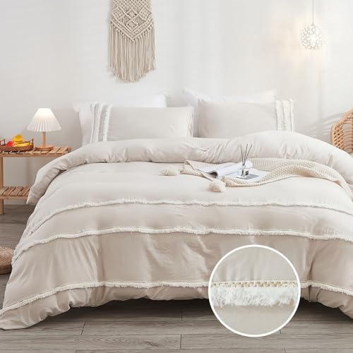 Bedbay Beige Comforter Twin Size Boho Comforter Set Tufted Tassel Decor