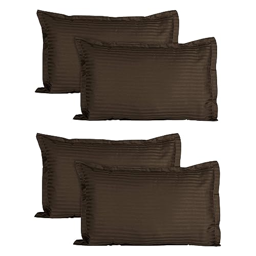 Image of House Fox Handloom Zipper Cotton Pillow Covers /Cases /Protectors (NOT Pillow) Set of 2 Pair Or 4 Pcs,Size -18x28inch with Zip /Chain (Standard, Coffee Striped)