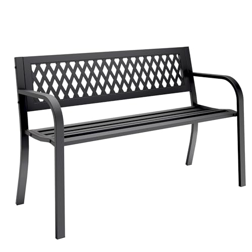 MAKE CHANGES Outdoor Bench, Garden Patio Park Entryway Metal Bench with Comfortable Backrest, Sturdy...