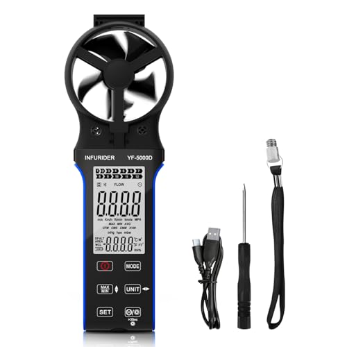 INFURIDER Handheld Anemometer, Anti-dust CFM Meter With Touch Button, Rechargeable Wind Speed Gauge for Air Flow, Chill, Temp Test, Waterproof LCD Backlight by INFURIDER - Used condition - US$17.14