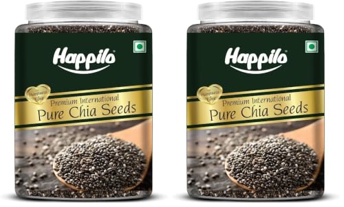 Image of Happilo Premium Raw Authentic Chia Seeds Jar 1000g + 200g (20% Extra), Rich Source of energy, Omega-3, Great as a Topping, Mix in Breakfast Cereal (Pack of 2)