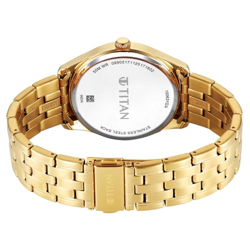 Image of Titan Neo Roman Analog with Green Dial Carnation Gold Stainless Steel Strap Watch for Men - 10063YM01