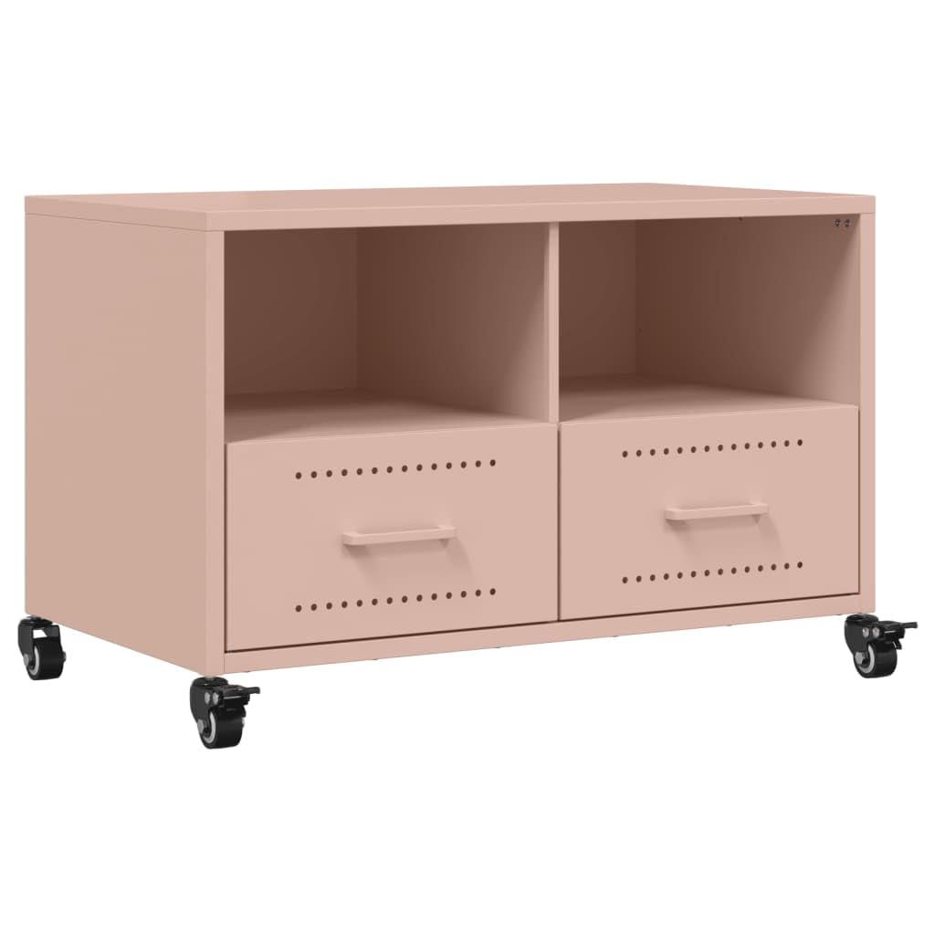 Meuble TV rose en métal bas avec rangement salon chambre meuble multimédia
