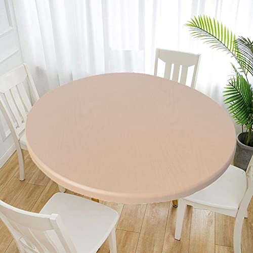 Cozomiz Nappe en Vinyle Couverture de Table Élastique Ajustée en Flanelle Antidérapant Protecteur De Table Imperméables Nappe Enduite 120cm Coupe Ajustée Ronde Champagne
