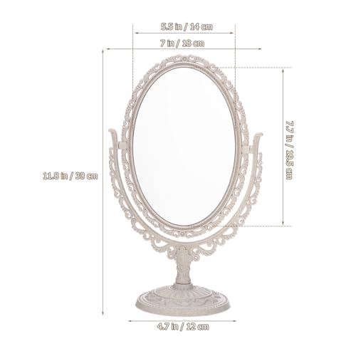Miroir de coiffeuse ovale pivotant beige à 360 degrés pour chambre