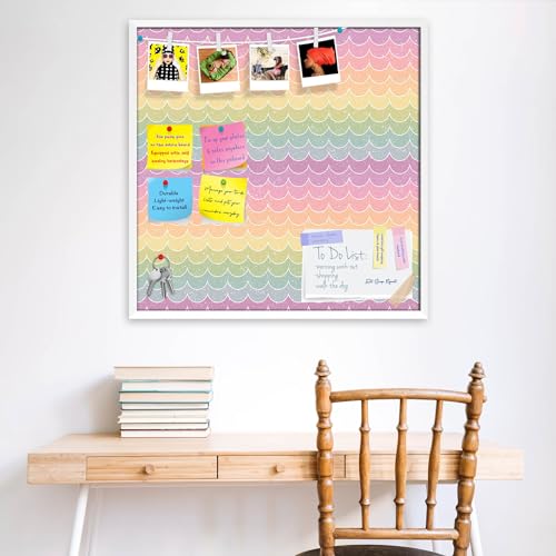 Image of ArtzFolio Wavey | Bulletin Board Notice Pin Board | Vision Soft Board Combo with Thumb Push Pins & Sticky Notes | White Frame | 28 x 28 inch (71 x 71 cms)
