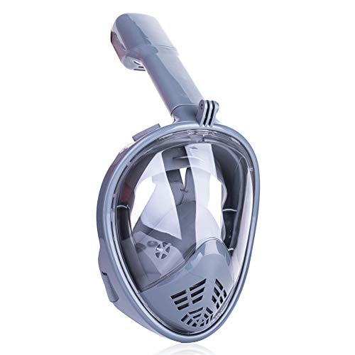Image of VBM Full Face Snorkeling Mask Diving Gear - Dry Top System,180 Degree Panoramic View Snorkeling Mask with Camera Mount,Safe Breathing,Anti-Leak Anti-Fog-Swim Fins (Gray - L /XL)