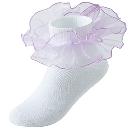Little Girls 5 Pairs Multi-color Cotton Ruffle Frilly Lace Socks,Big Double Ruffle Ankle Socks Princess Dress Socks4