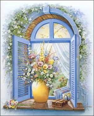 Cathedral Bay Window Floral - by Andres Orpinas - Paper Tole 3D Decoupage Craft Kit Size 16x20 inches K16-1038 (The additional pictures show examples this Craft Kit assembled & Framed in a Shadow Box)