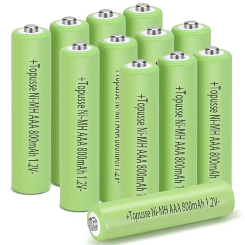 TOPUSSE 1.2V Ni-MH Rechargeble AAA Batteries 12 Pack, Long-Lasting Batteries AAA Size Pack, Triple AAA Batteries Rechargeble 800mAh for Outdoor Solar Lights