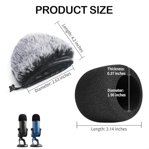 Image of 2Pcs High-Density Foam Windscreen & Furry Dead Cat Cover Compatible with Blue Yeti Microphone, for Yeti Mic, for Blue Yeti Pro USB Microphone