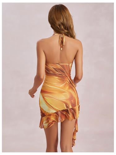 Image of Milumia Women's Open Back Halter Dress Ruffle Hem Low Cut Mini Dresses Date Night