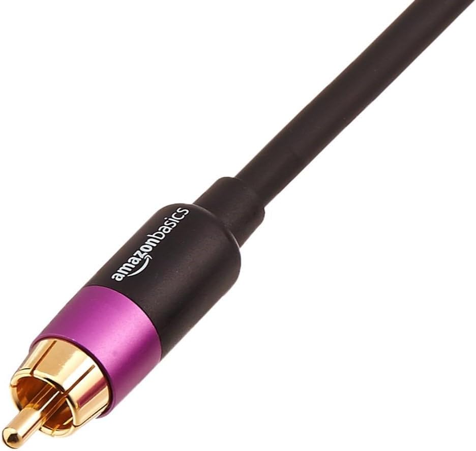 Amazon Basics RCA Audio Cable for Stereo Speaker or Subwoofer with Gold-Plated Plugs, 2.44 M, Black