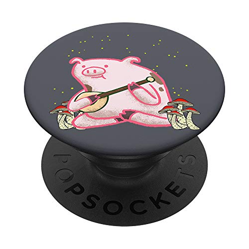 Pig Playing Guitar Fireflies Mushroom Guitarist Musician PopSockets PopGrip: Ausziehbarer Sockel und Griff für Handys/Tablets mit Tauschbarem Top