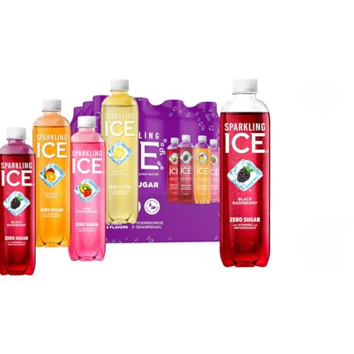 Sparkling Water Variety Pack, Flavored Water, Zero Sugar, with Vitamins and Antioxidants, 17 fl oz, 12 count (Black Raspberry, Classic Lemonade, Orange Mango, Kiwi Strawberry)