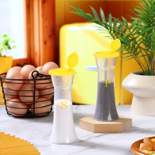 Image of Set of 2 Plastic Salt and Pepper Shakers with Lids Large Salt Shaker Pepper Container Vintage Tall Hourglass Camping Picnic Outdoors Travel Spice Set for Home Picnic Kitchen(Classic,Yellow)