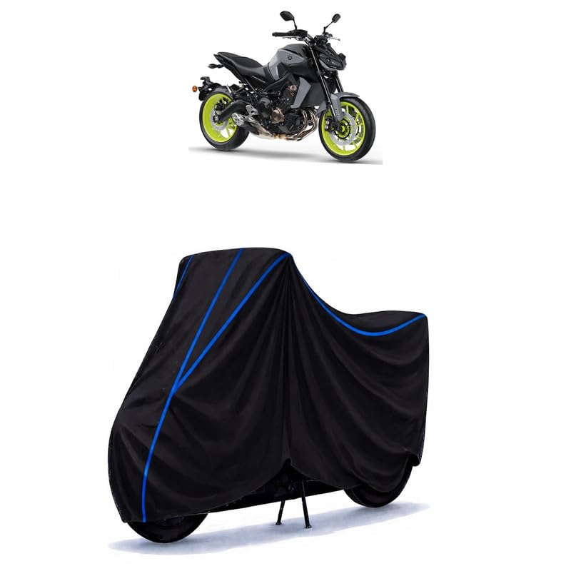 Image of MT 15 200 Cc Bike Cover Water Resistant Universal Motorcycle Rain | Heavy Duty UV Protection, Dust, Scratch Indoor Outdoor All Weather with Black Blue Piping Elastic