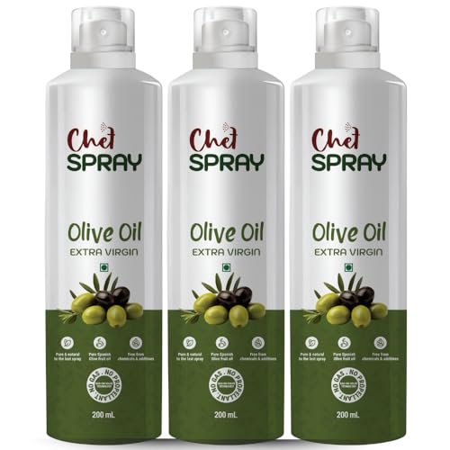 Image of ChefSPRAY Extra Virgin Olive Oil Spray - Pack of 3 | Pure & Natural Cooking Spray | Ideal for Healthy Cooking, Grilling, Air Frying & Salads | No Preservatives - 200 mL Each