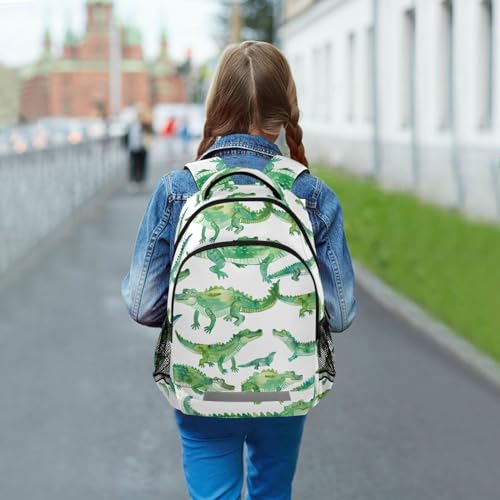 Backpack for Students Boys Girls Crocodile Pattern Watercolor School Bag Travel Daypack Rucksack3