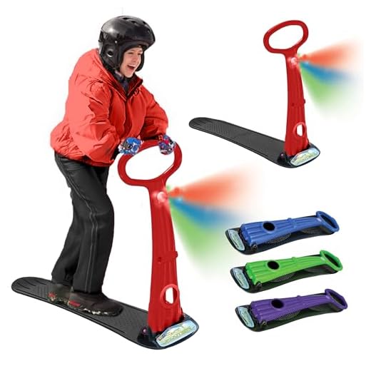 Geospace Original LED Ski Skooter: Fold-up Snowboard Kick-Scooter Snow Sled Winter Sports (Red)