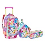 Kit Mochila Rodinha Unicórnio Arco Iris Menina